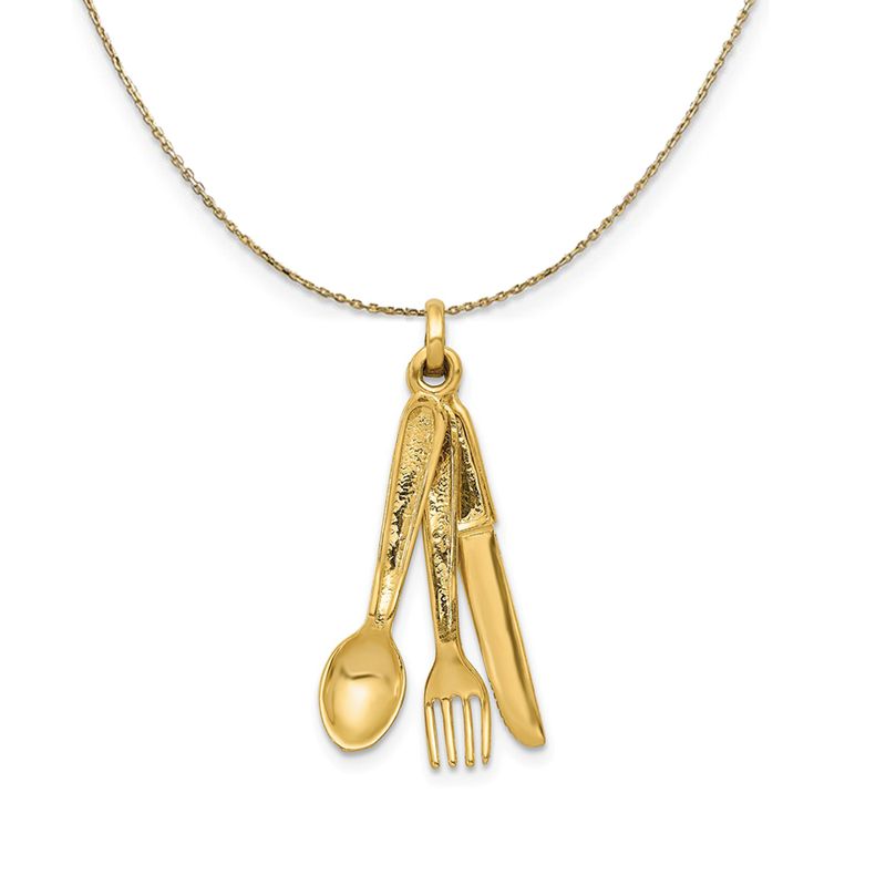 14k Yellow Gold 3d Three Piece Flatware Necklace - 16 Inch